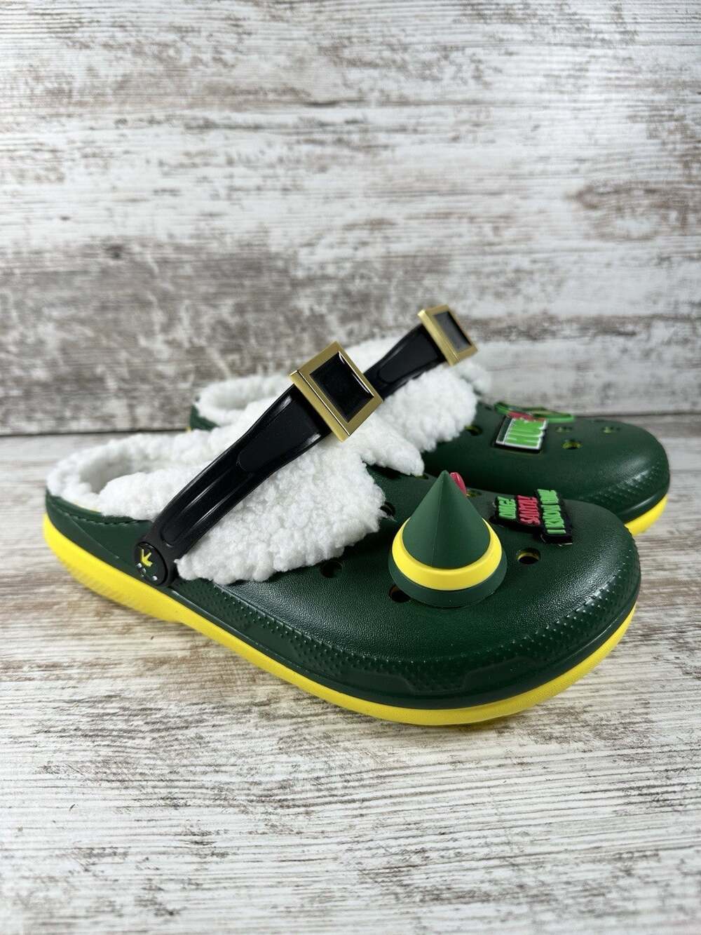 NEW Youth Buddy The Elf Fleece-Lined Crocs Green Sz 4 Christmas Holidays